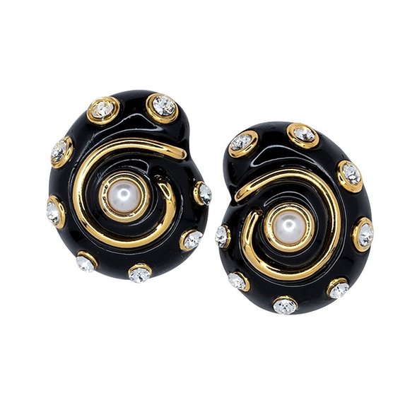 Kenneth Jay Lane Jewelry - KENNETH JAY LANE, BLACK RESIN SNAIL SHELL CLIP E…